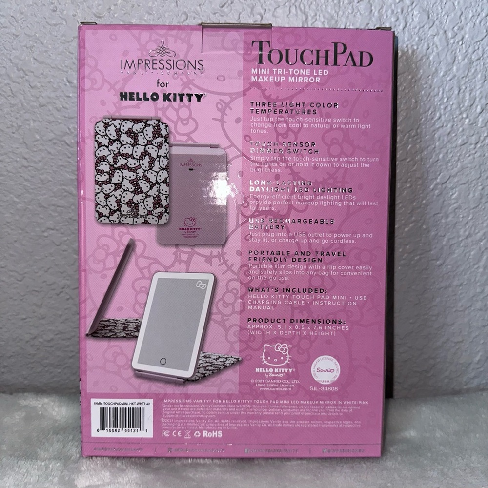 Impressions Vanity Co. Hello Kitty Touch Pad Mini Tri-Tone LED Makeup Mirror NWT - Picture 5 of 5
